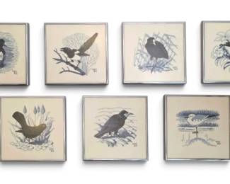 7 Vintage CrossStitch Birds 10 x 10 Each