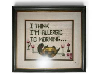I Think Im Allergic to Morning Turtle Embroidered Needlepoint