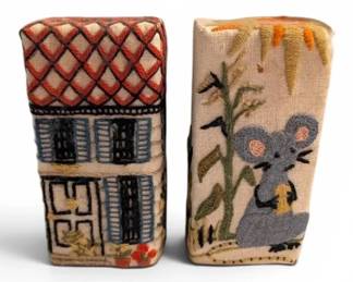 Two Vintage Embroidered Brick Doorstops