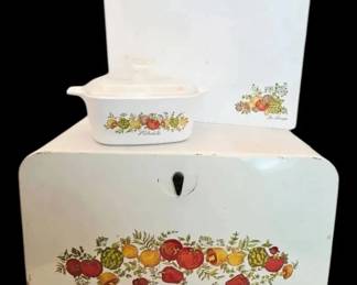 Corningware Spice of Life Metal Breadbox, Casserole Dish, Cutting Board