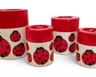 Vintage Nesting Metal Ladybug Canisters