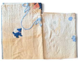 Vintage Chenille Baby Blanket Quilt W Blue Pink Details