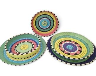 Colorful Art Pottery Platters Dishes Signed