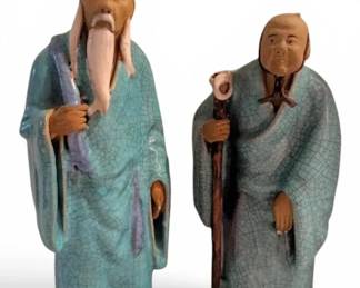 Two Chinese Shiwan Mud Men Figurines