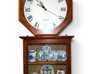 Octagonal Wood Clock w Wall Cabinet