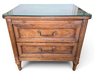 GlassTop Wooden Nightstand w PullOut Desk
