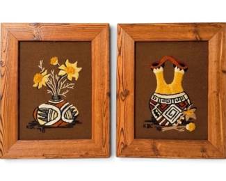 Framed Southwest Pottery Crewel Embroidery Wall Art