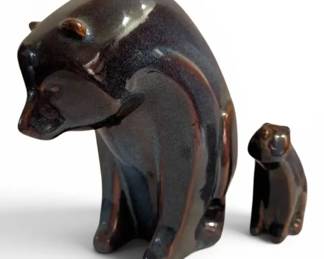 Blue Brown Ceramic Bears