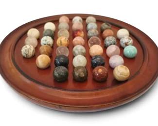 Wood Stone Marble 10 Solitaire Game Marked MA