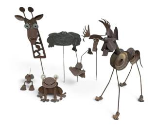 Scrap Metal Dog, Frogs, Duck, Giraffe, Moose Garden Sculptures