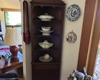Vintage Dark Wood Corner China Cabinet