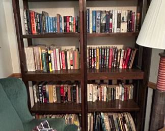 General Hardcover Book Collection and Wooden Bookshelf