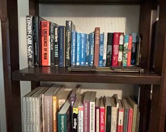 General Hardcover Book Collection and Wooden Bookshelf third image