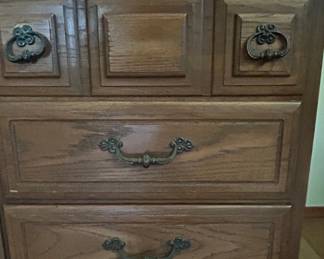 Vintage Oak Bedroom Dresser with Mirror and Hutch Top by Thomasville fourth image