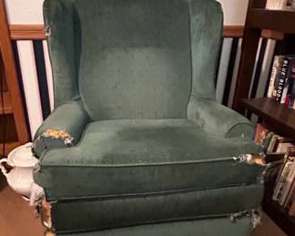 Vintage Green Velvet Wingback Armchair second image