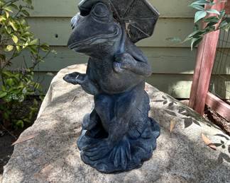 Whimsical Frog with Umbrella Garden Statue