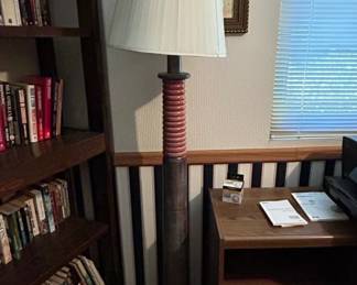 Vintage Turned Wood Column Floor Lamp by Charles Dudouyt