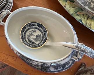 Doulton Burslem Madras Flow Blue Sauce Tureen with Underplate fifth image
