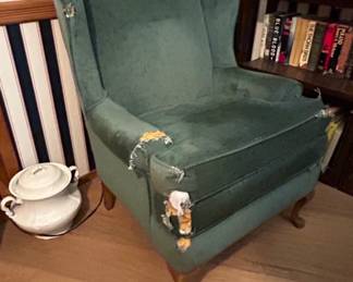 Vintage Green Velvet Wingback Armchair