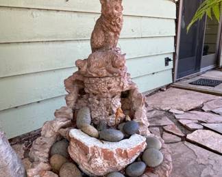Vintage Concrete Cat Garden Fountain