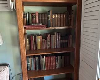 Vintage Oak Bookcase with Collection of Classic Literature