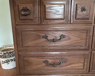 Vintage Oak Bedroom Dresser with Mirror and Hutch Top by Thomasville second image