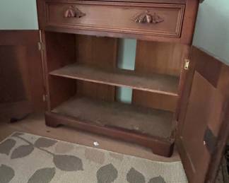 Antique Victorian Oak Washstand with Carved Foliate Pulls second image