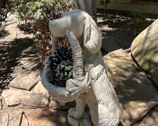Vintage Concrete Dog with Basket Statue second image