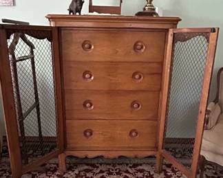 Vintage French Provincial Style Lingerie Chest with Wire Mesh Doors third image