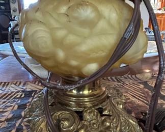 Vintage Frosted Floral Glass and Brass Table Lamp second image