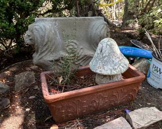 Architectural Garden Ornament Set Lion Capital and Terracotta Planter