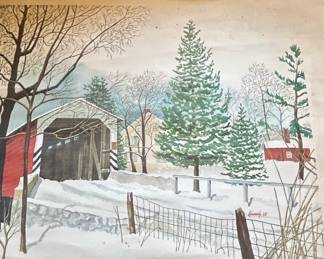 Vintage Winter Landscape Watercolor Painting, Signed Kennedy  second image