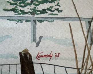 Vintage Winter Landscape Watercolor Painting, Signed Kennedy  third image