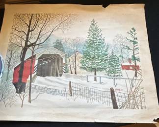 Vintage Winter Landscape Watercolor Painting, Signed Kennedy 