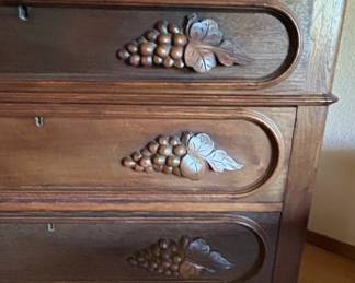 Victorian Walnut MarbleTop Chest of Drawers with Grape Carvings third image