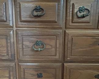 Vintage Oak Bedroom Dresser with Mirror and Hutch Top by Thomasville third image