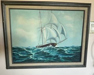 Vintage Maritime Seascape Oil Painting