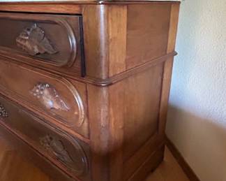 Victorian Walnut MarbleTop Chest of Drawers with Grape Carvings second image