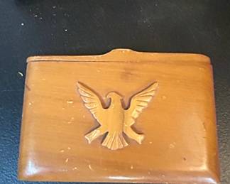 Vintage Wooden Cigarette Dispenser with Eagle Emblem