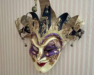 Venetian Jester Musical Sheet Music Wall Mask with Bells