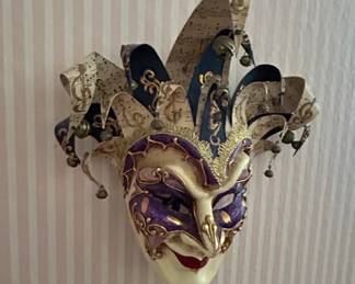 Venetian Jester Musical Sheet Music Wall Mask with Bells second image
