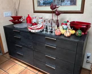 Modern Black SixDrawer Dresser with Metal Base
