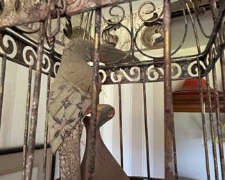 Vintage Ornate Metal Birdcage with Bird Figure second image