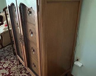 Vintage French Provincial Style Lingerie Chest with Wire Mesh Doors fifth image
