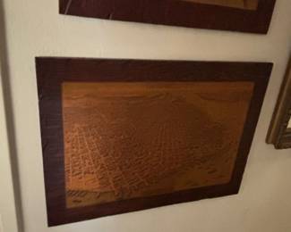 Vintage Etched Copper City Map Wall Art