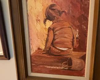 Vintage Oil Painting of a Child with Bucket