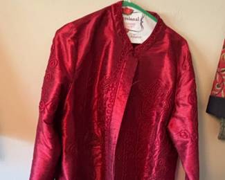 Vintage Red Floral Embroidered Silk Jacket