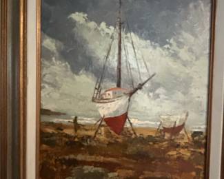 Oil Painting of Beached Boats