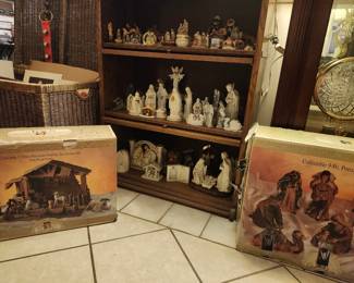 Nativity Scenes and wooden Barrister Shelf