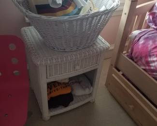 Wicker nightstand; wicker basket